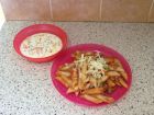 Tomato Pasta Bake with grated cheese topping<br />Angel delight with a sprinkle topping